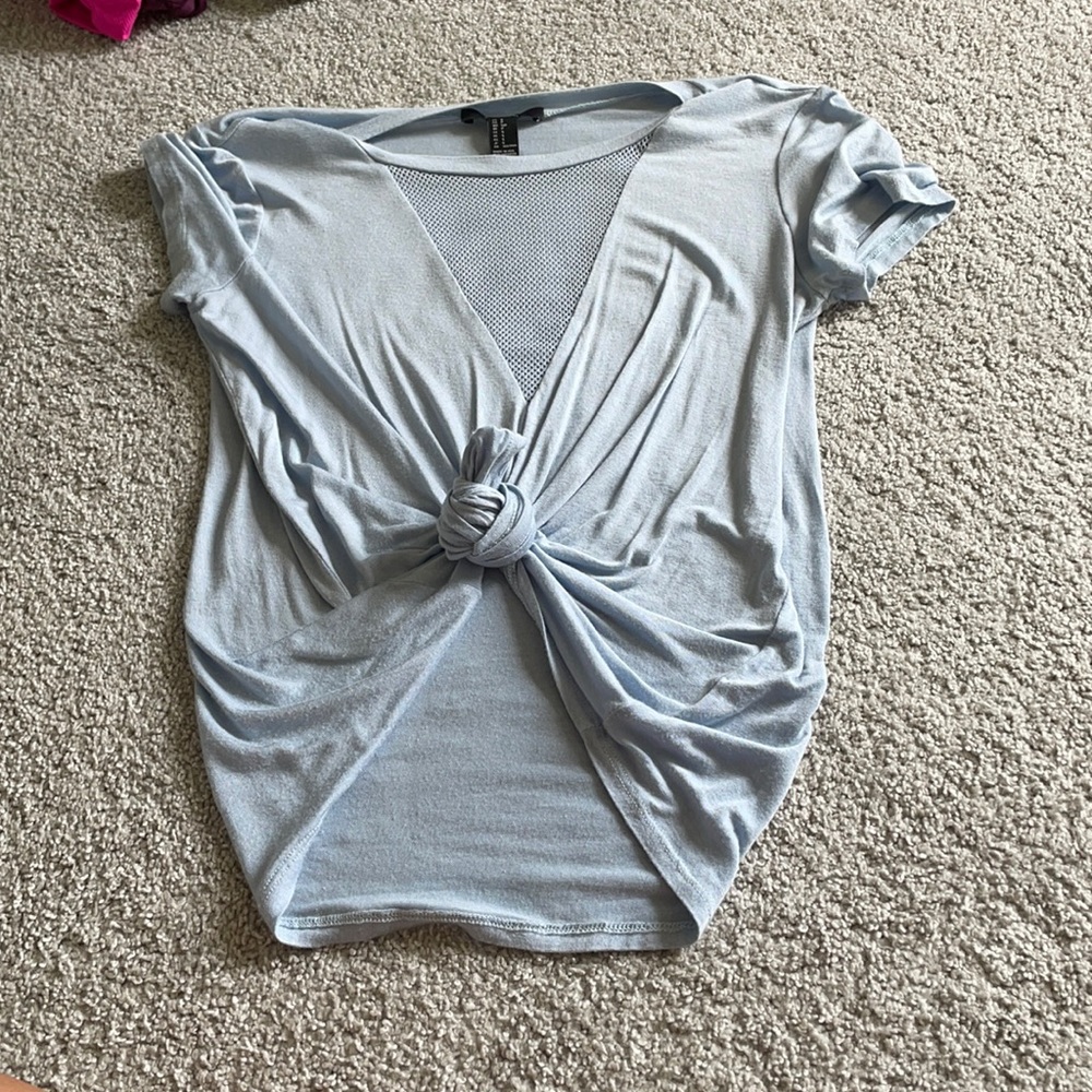 light blue deep v neck t-shirt
